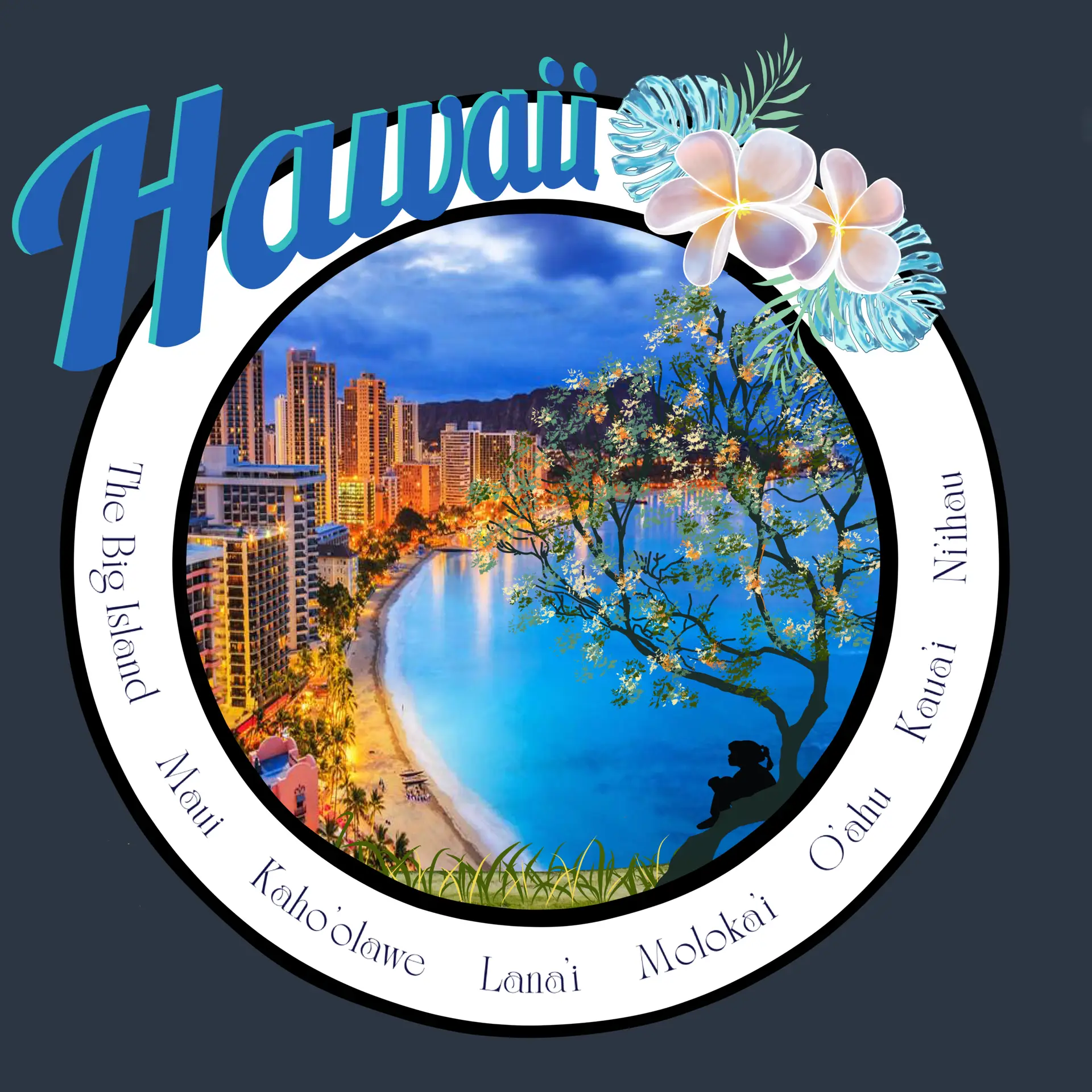 oahu night city scape heathered navy