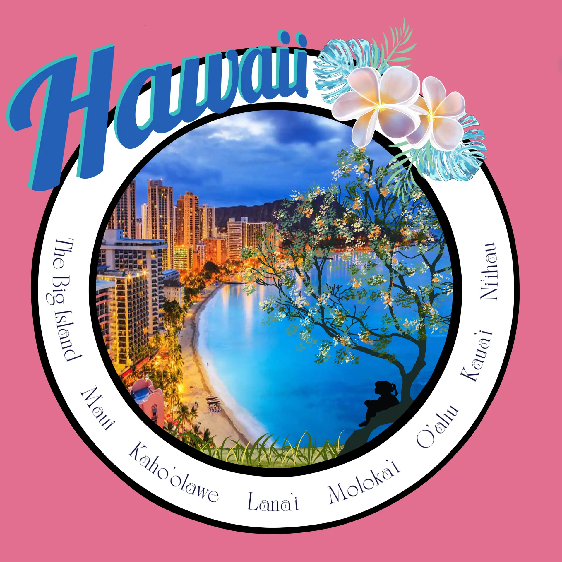 oahu night city scape heathered pink