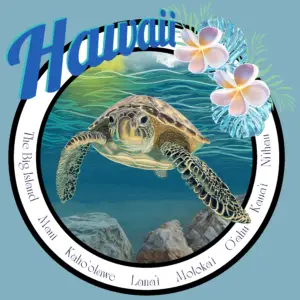 Hawaiian Sea Turtle Island Tee Heathered Baby Blue