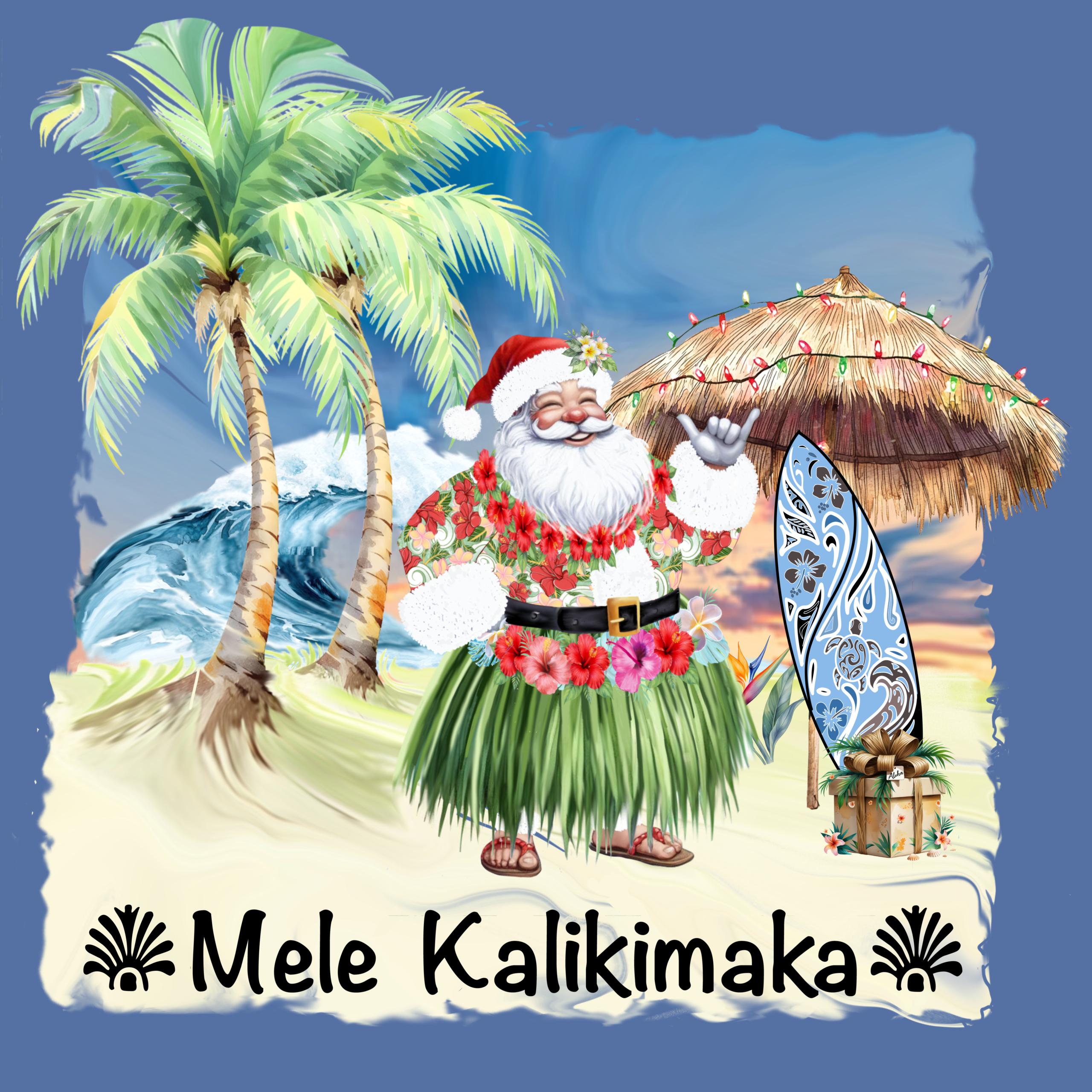 Mele Kalikimaka (Merry Christmas) Columbia Blue Hoodie (Front and Back)