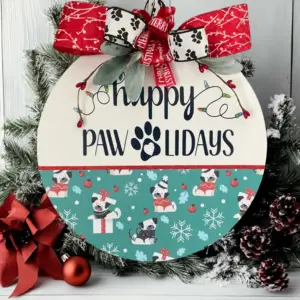Happy Pawlidays Red/Black Handmade Decorative Wood Rounds