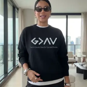 Black Sweatshirt with white lines and white lettering