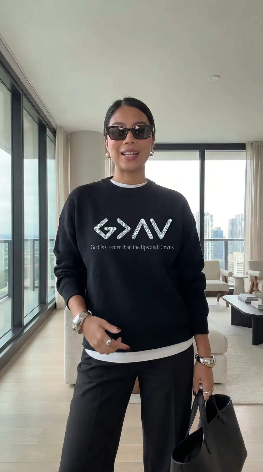 Black Sweatshirt with white lines and white lettering