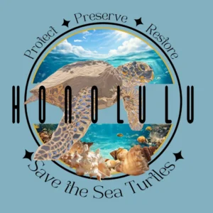 Honolulu Save the Sea Turtle T-Shirt Heather Baby Blue Pink with Black Lettering