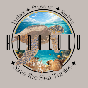 Honolulu Save the Sea Turtle T-Shirt Heather Cool Grey with Black Lettering