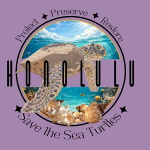 Honolulu Save the Sea Turtle T-Shirt Heather Orchid with Black Lettering